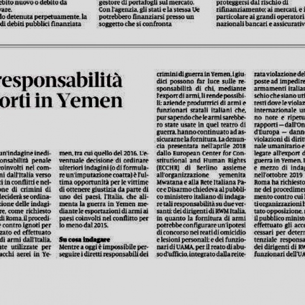Export di armamenti in Yemen: ieri l'udienza davanti al GIP di Roma