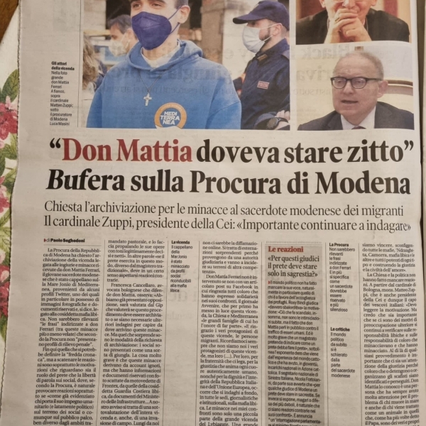 Minacce e diffamazione via web rivolte a Don Mattia Ferrari, cappellano di Mediterranea