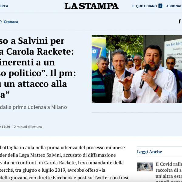 Sea Watch 3: comincia a Milano il processo per diffamazione nei confronti di Matteo Salvini